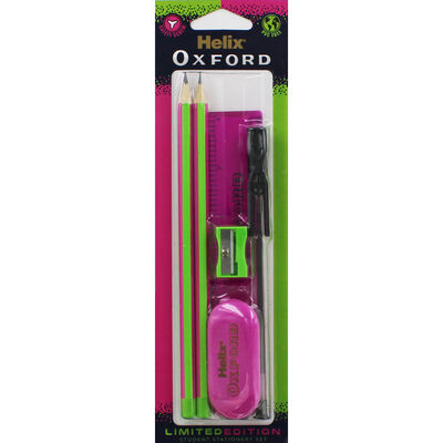 HELIX OXFORD CLASH STUDENT 6PCS STATIONERY SET PINK/GREEN STASCHACC04545