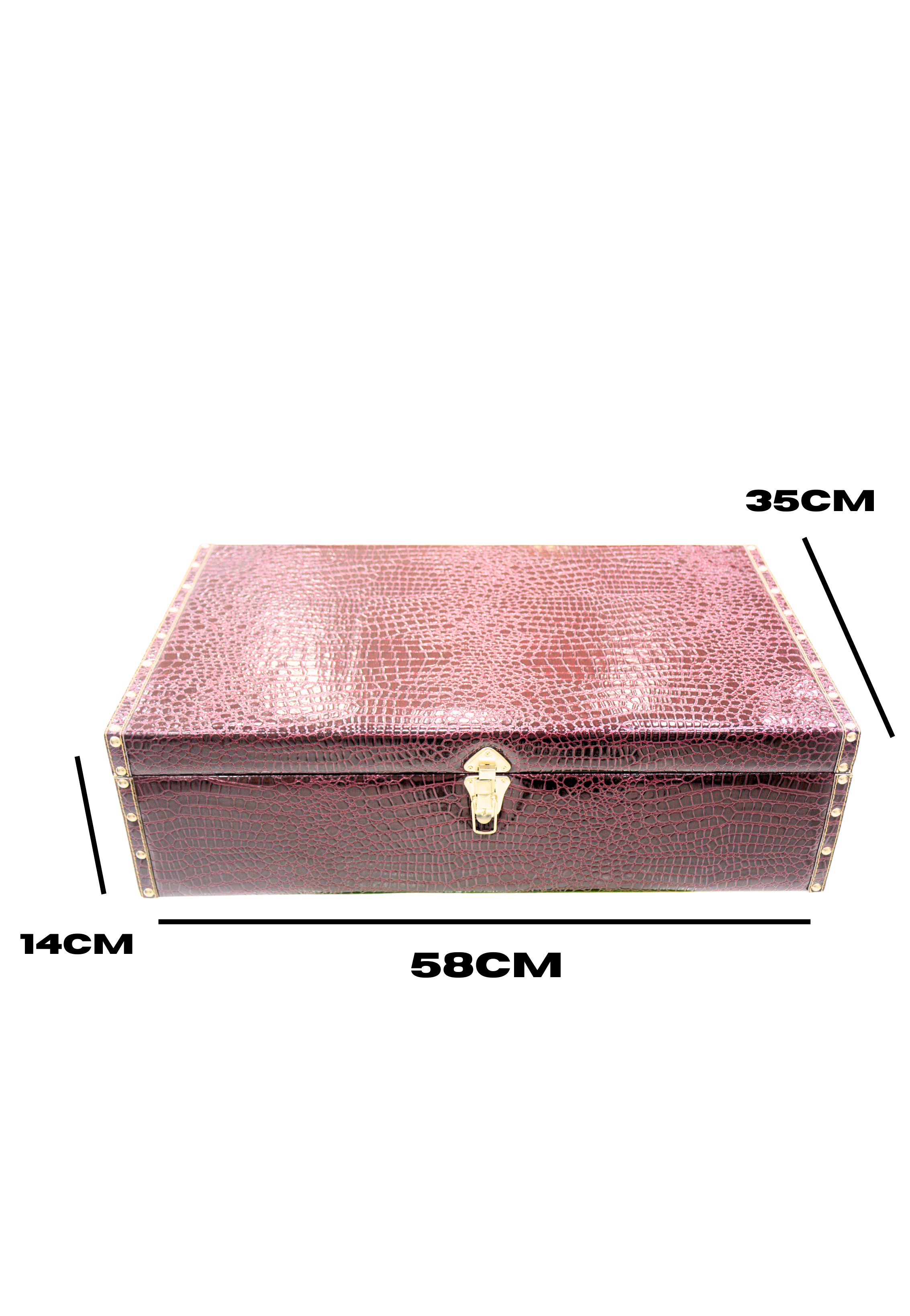 WOODEN LEATHER FLAT GIFT BOX W/CROC BODY DESIGN&LOCK 58X35X14CM MAROON-1SMALL