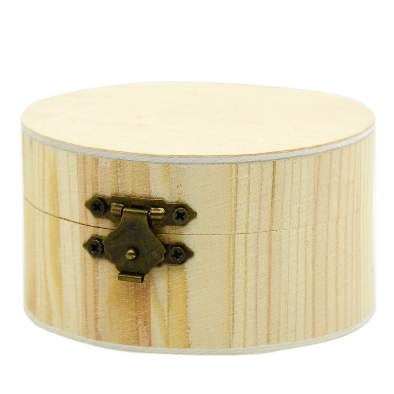 ROUND UNFINISHED WOODEN BOX W/HINGED LID 9X9CM-1SMALL