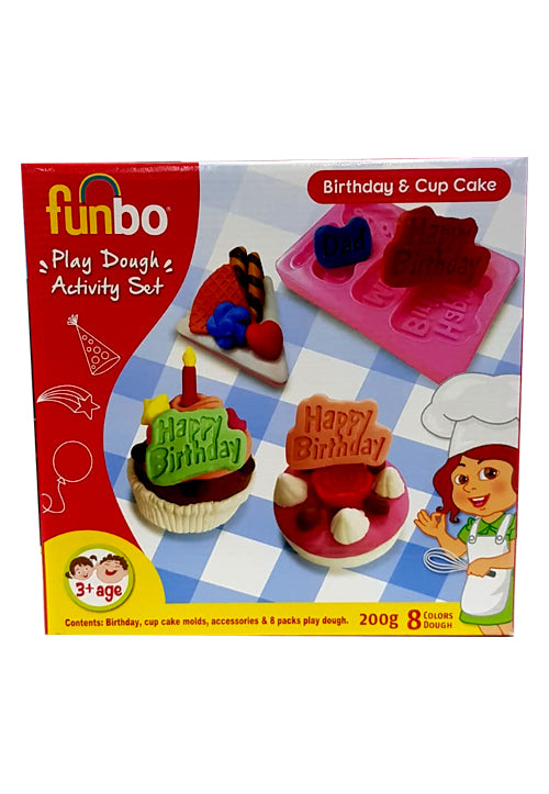 FUNBO PLAY DOUGH ACTIVITY SET 8COLORS 200G-BIRTHDAY & CUP CAKE