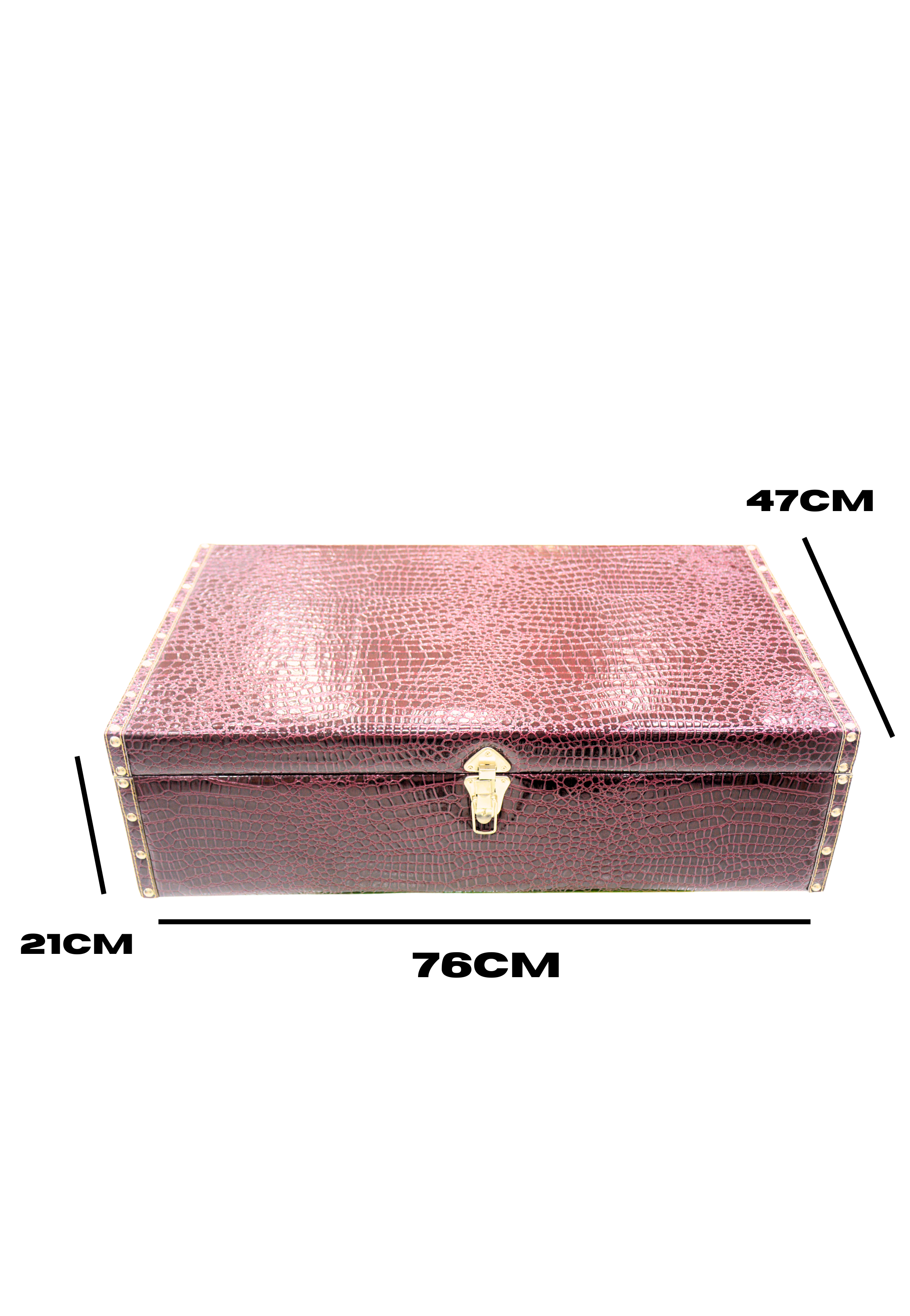 WOODEN LEATHER FLAT GIFT BOX W/CROC BODY DESIGN&LOCK MAROON 76X47X21CM-4LARGE