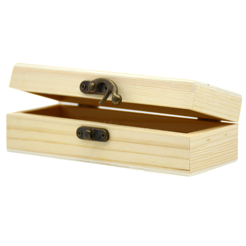 RECT WDN CRAFT UNFINISHED WOODEN BOX W/HINGED LID 16X6CM-1SMALL