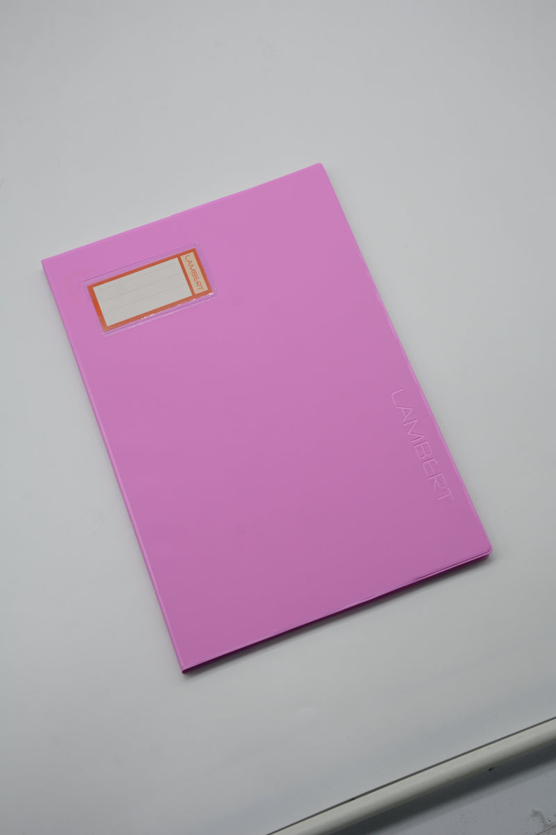 LAMBERT SOLID COLOUR PVC JACKET 100SHT 10MM SQUARE NOTEBOOK A4-PINK