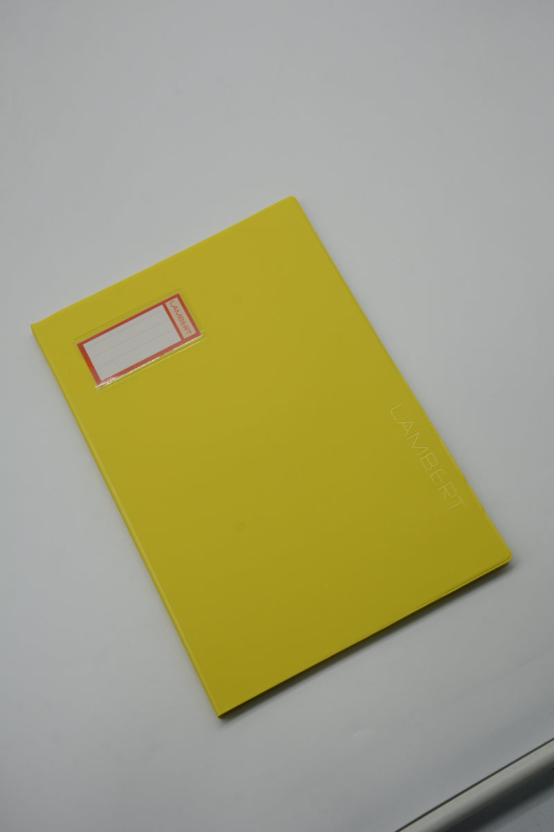 LAMBERT SOLID COLOUR PVC JACKET 100SHT 10MM SQUARE NOTEBOOK A4-YELLOW