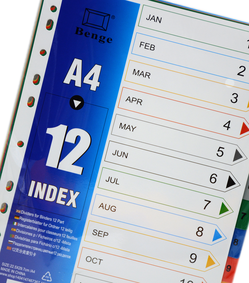 BENGE PP COLOUR A4 DIVIDER 1-12