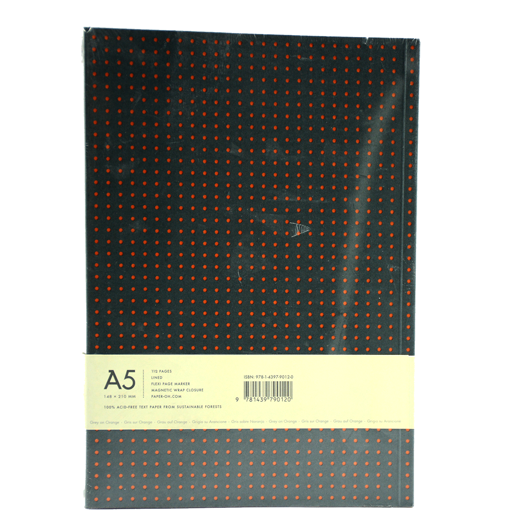 PAPER-OH CIRCULO GREY ON ORANGE A5 LINED NOTEBOOK