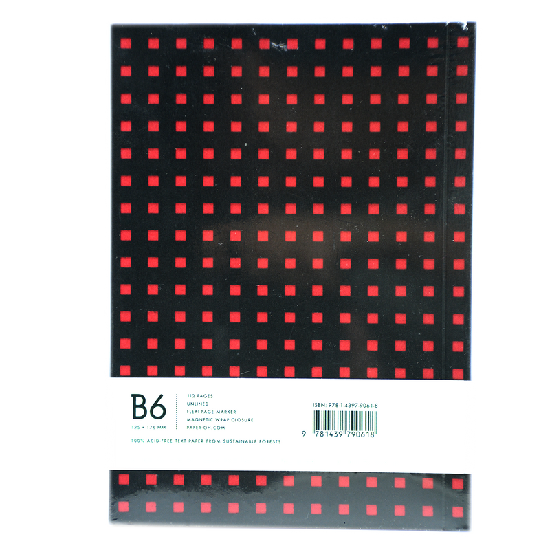 PAPER-OH QUADRO BLACK ON RED B6 UNLINED NOTEBOOK