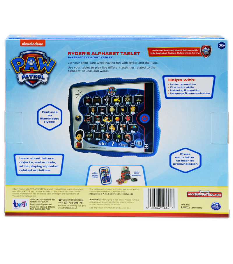 PAW PATROL RYDER'S ALPHABET TABLET SET