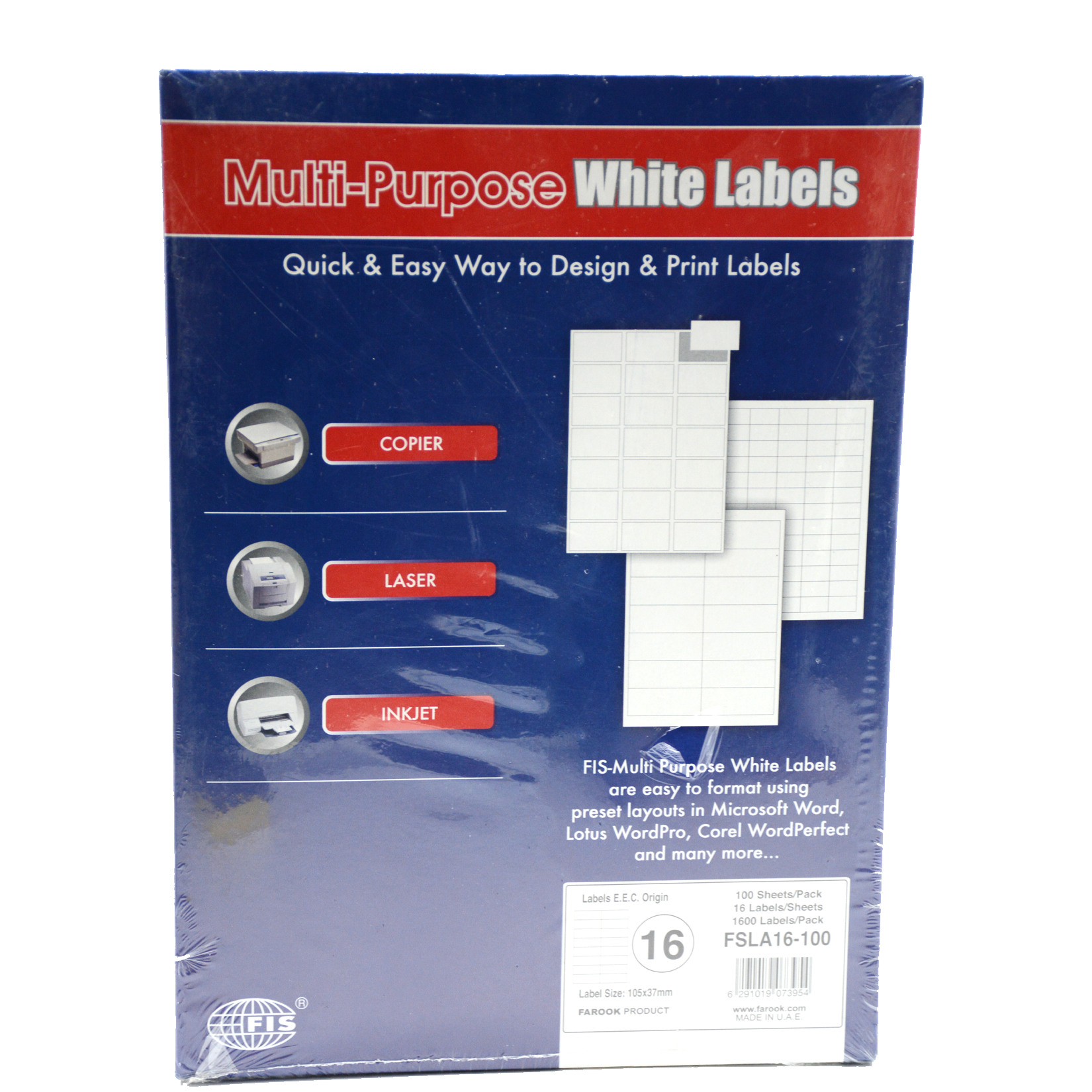 FIS A4 MULTI-PURPOSE WHITE LABEL 105X37MM 100SH #16