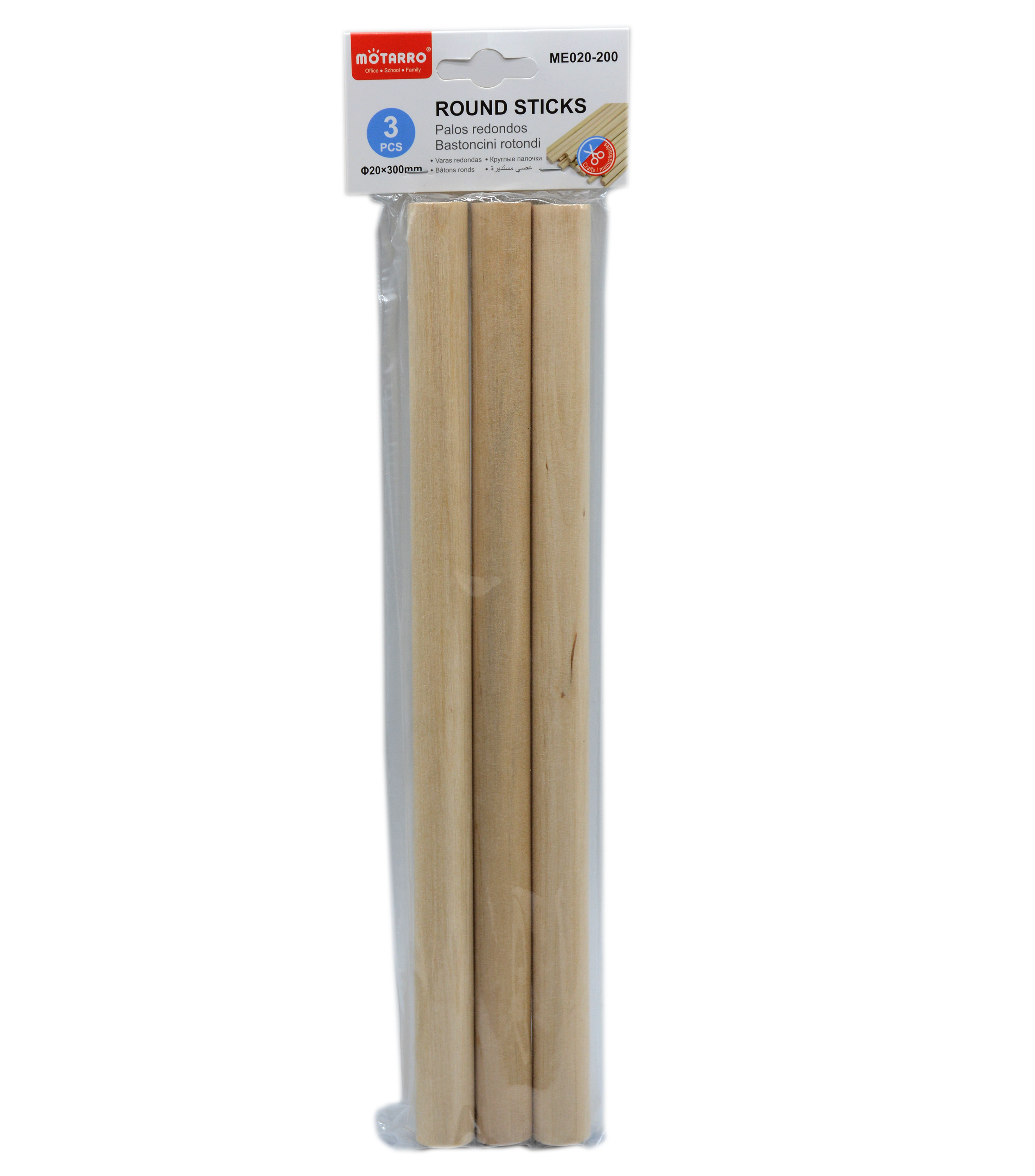 MOTARRO WOODEN STICK 3PCS PACK 20X300MM