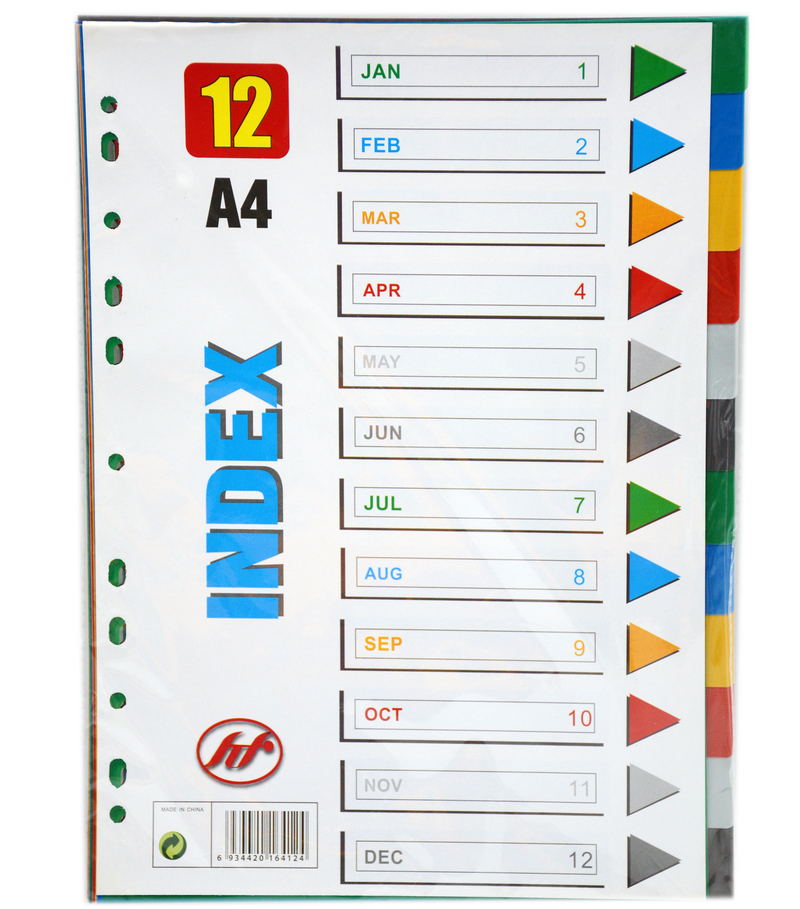 BENGE INDEX COLOR PP 12 DIVIDER W/O NUMBER A4