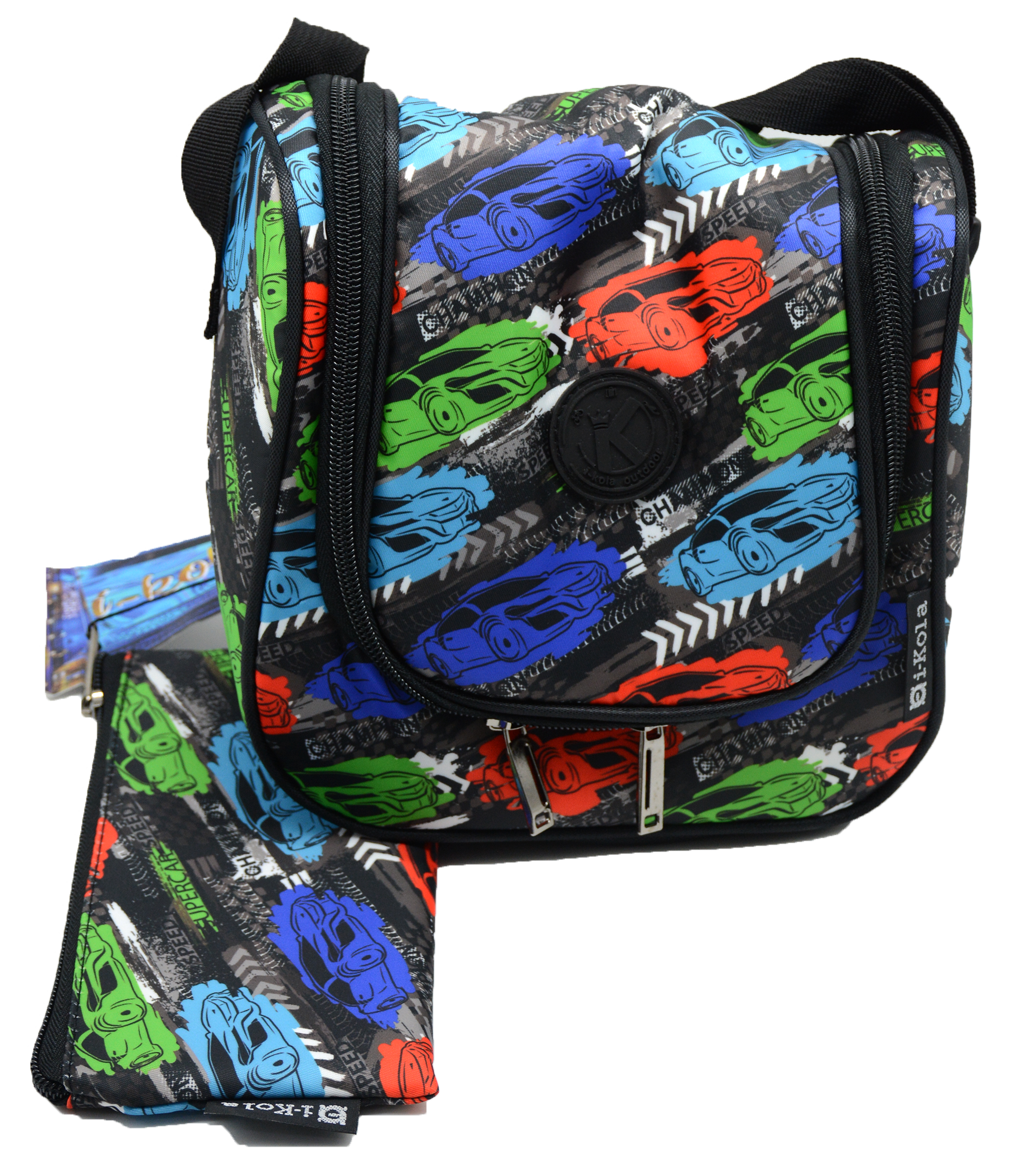 I-KOLA TROLLEY BAG W/3COMP 19"+LUCNH BAG+PENCIL CASE SET-B773 SUPER CAR