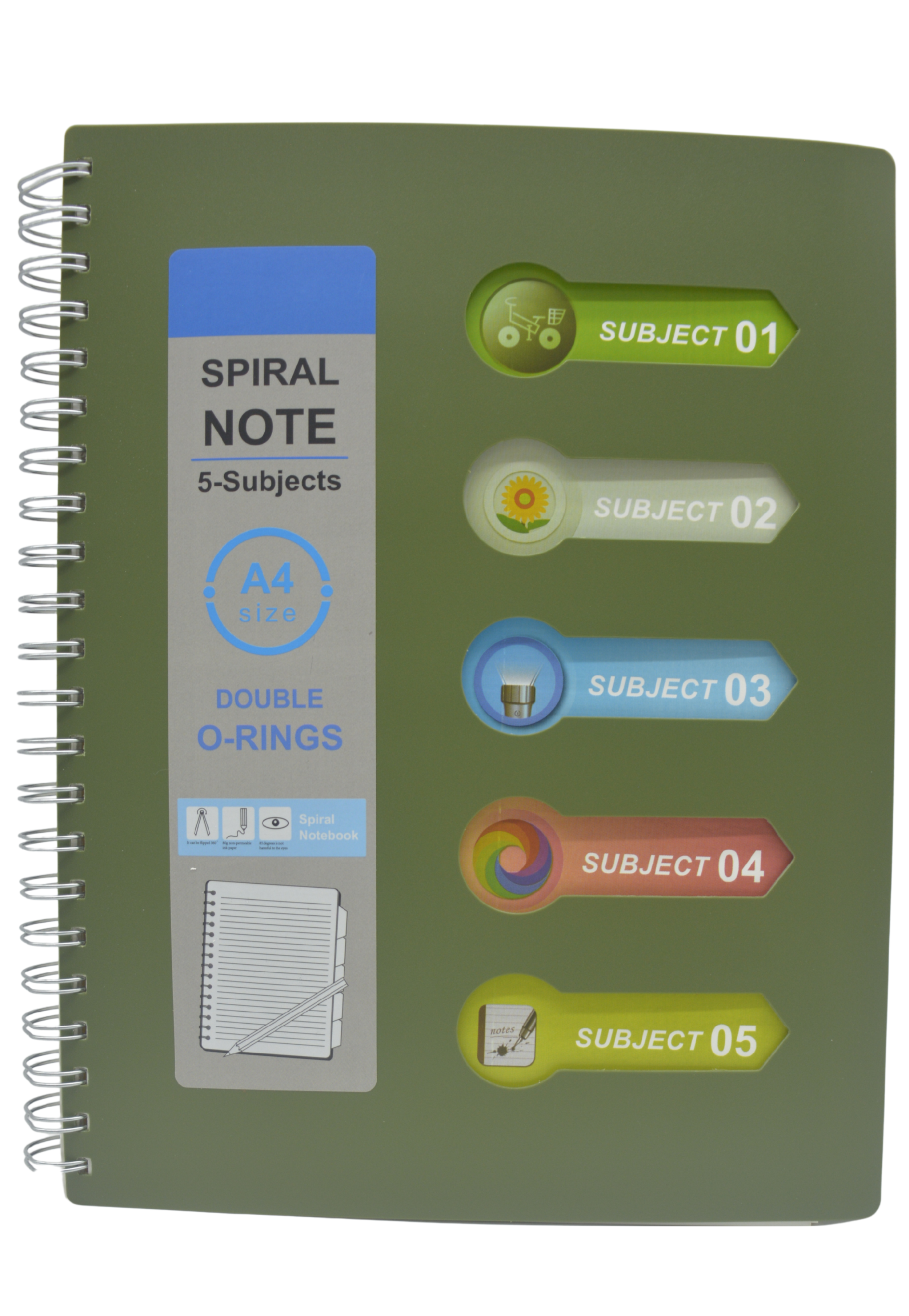 COILBOOK DOULE O-RINGS SPIRAL 5-SUBJECT NOTEBOOK A4