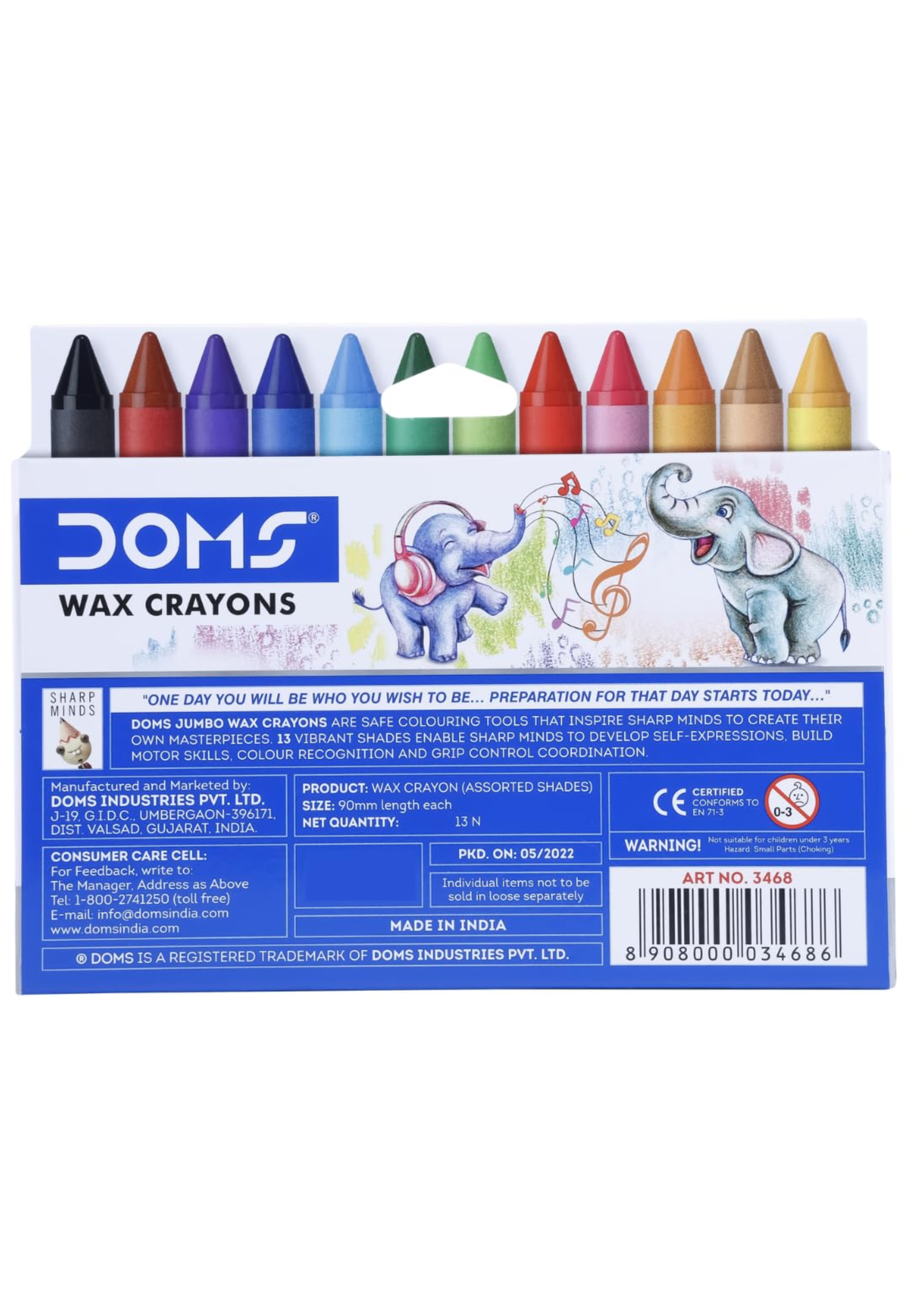 DOMS JUMBO WAX CRAYONS 12PCS+1 SILVER CRAYON