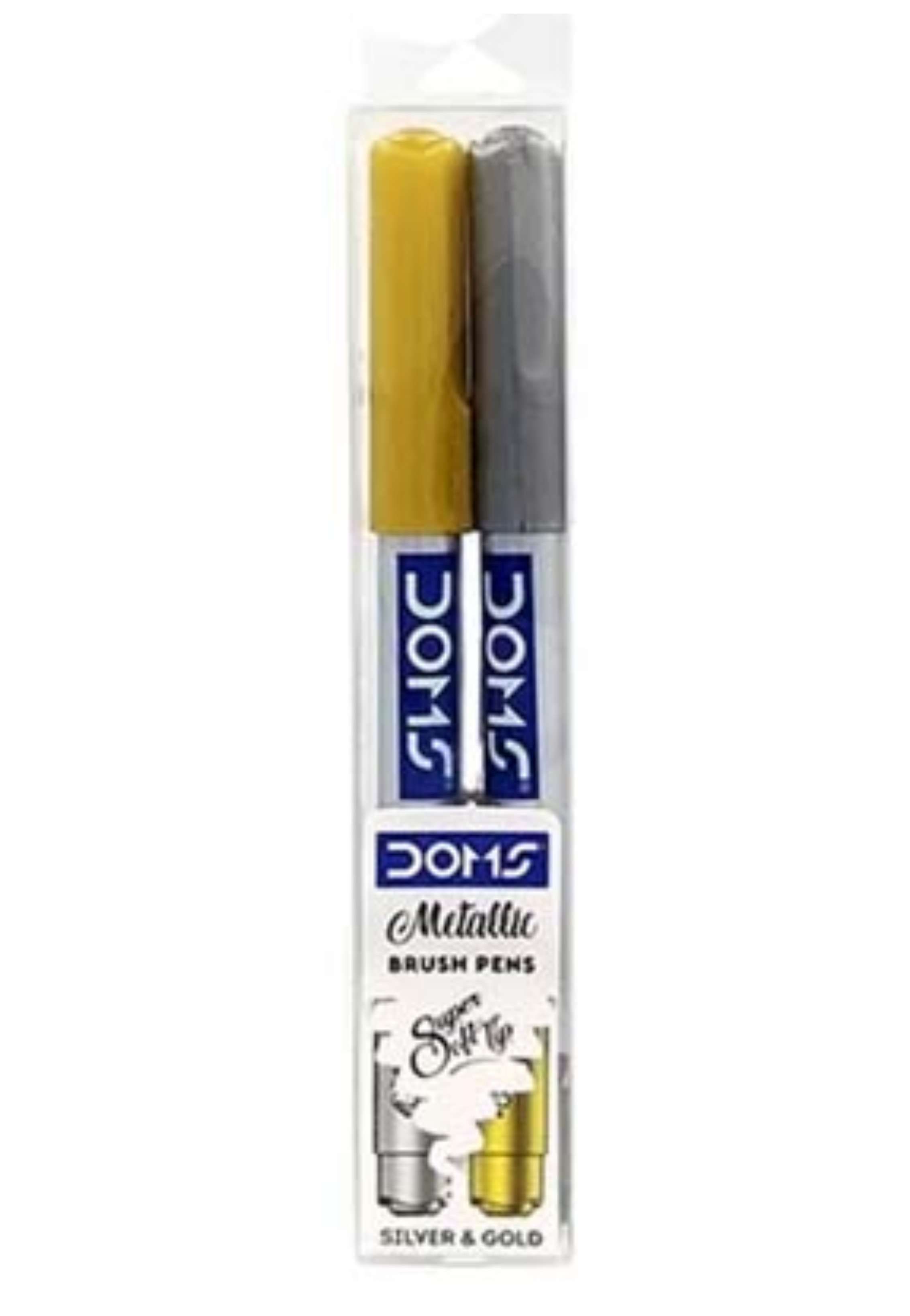 DOMS SILVER &GOLD METALLIC BRUSH PENS 2PCS PACK