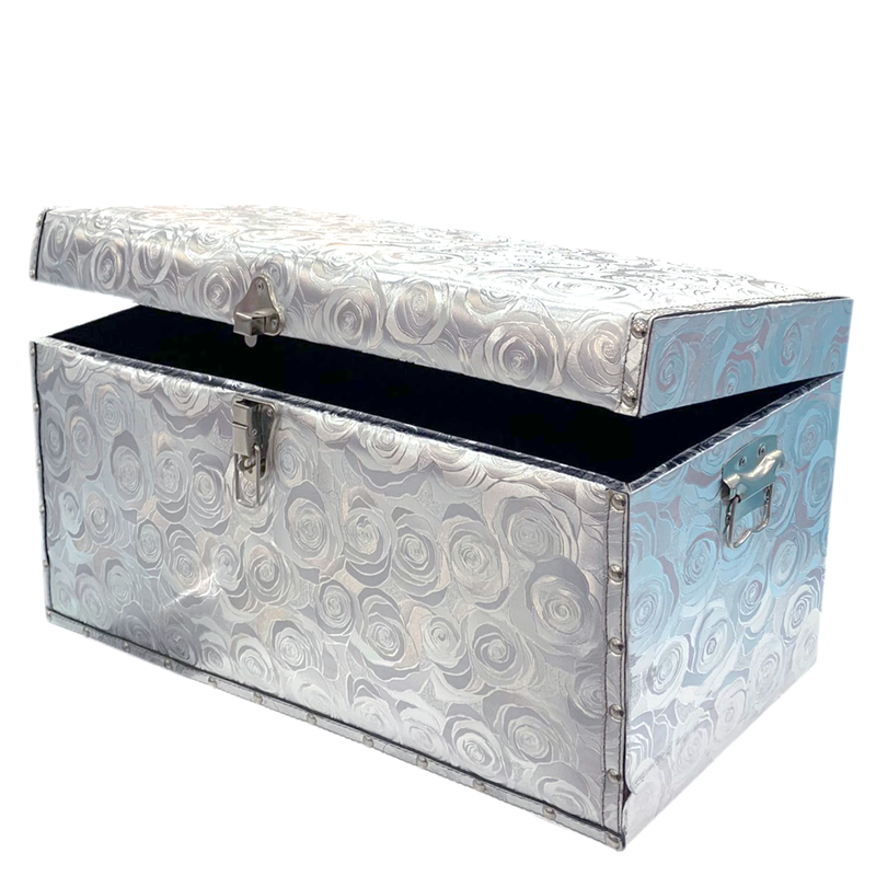 RECTANGLE FLAT WDN LEATHER GIFT BOX W/FLWR DESIGN METALLIC SILVER-SMALL |  صندوق هدايا _ جلدي- فضي