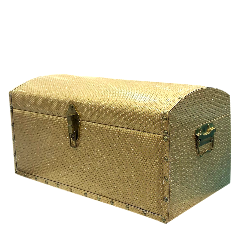 RECTANGLE GIFT TRUNK BOX W/STONE GOLD-SMALL