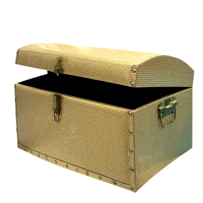 RECTANGLE GIFT TRUNK BOX W/STONE GOLD-SMALL