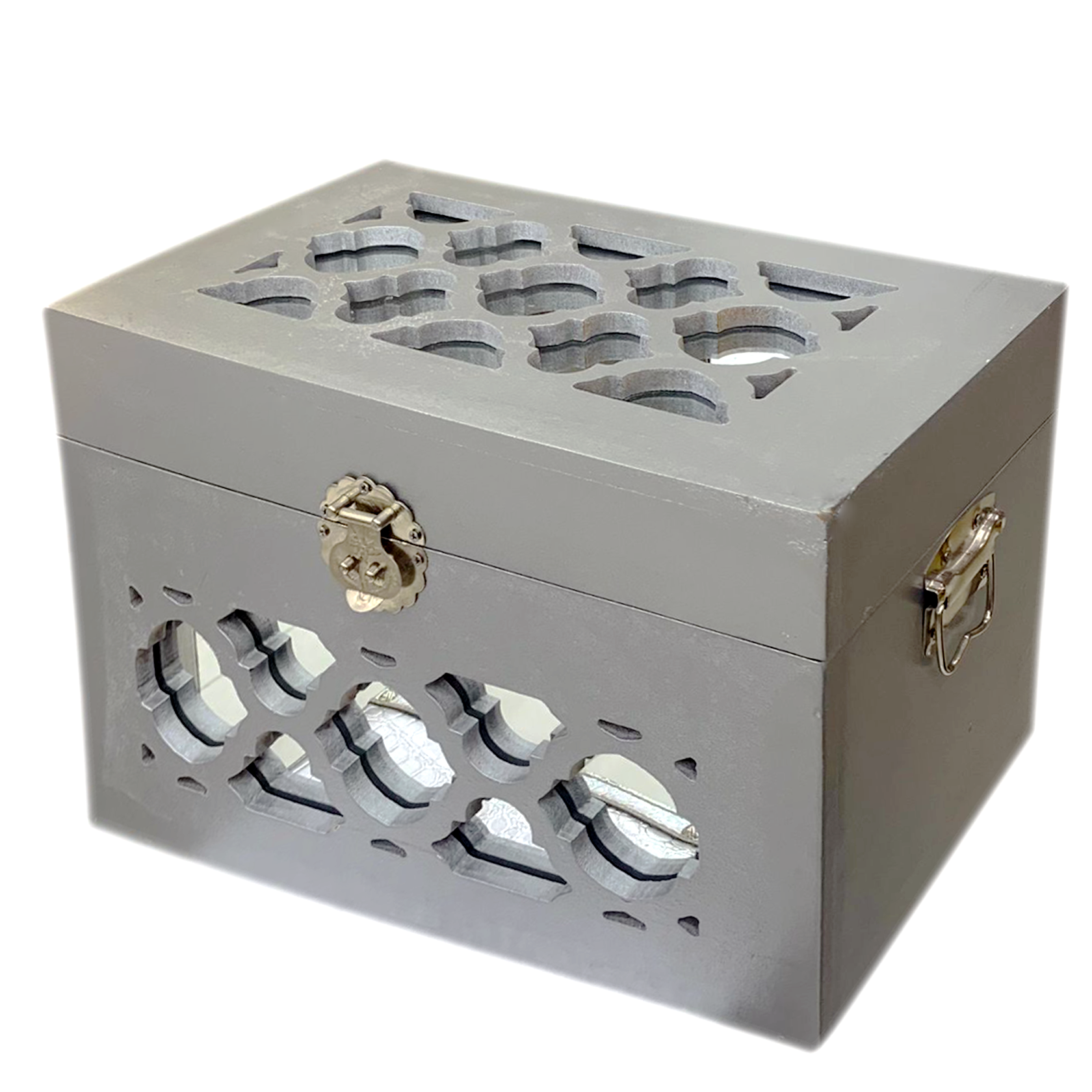 صندوق خشبي _ مراة - فضي  WOODEN GIFT BOX SILVER MIRROR W/FRAME SMALL