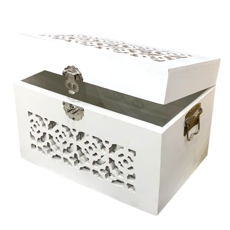 WOODEN GIFT BOX WHITE TRANSPARENT W/FRAME SMALL  |  صندوق خشبي _ زحاح شفاف