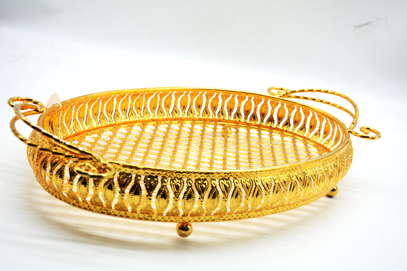 OVAL METAL TRAY W/HANDLE 34X23CM GOLD-SMALL