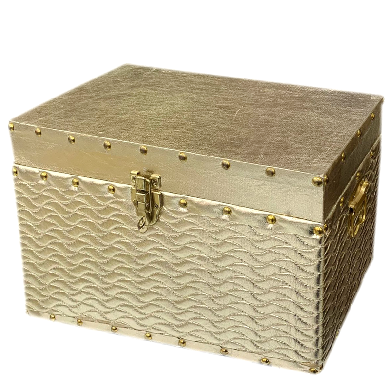 WOODEN RECTANGLE GIFT BOX PLAIN GOLD SMALL