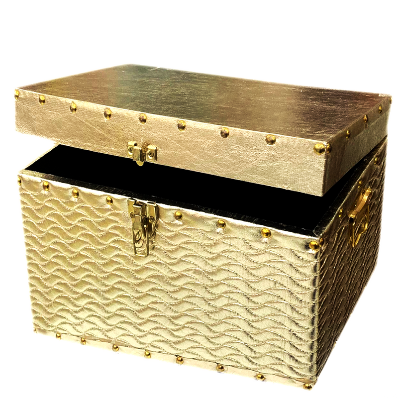 WOODEN RECTANGLE GIFT BOX PLAIN GOLD SMALL