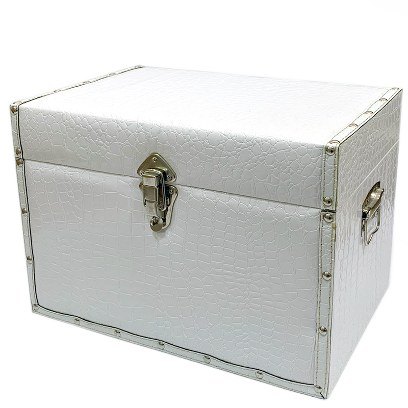 RECTANGLE WOODEN LEATHER GIFT BOX W/CROC BODY DESIGN-4LARGE WHITE