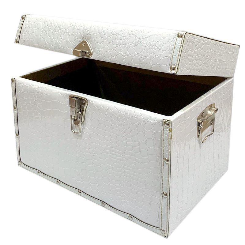 RECTANGLE WOODEN LEATHER GIFT BOX W/CROC BODY DESIGN-4LARGE WHITE