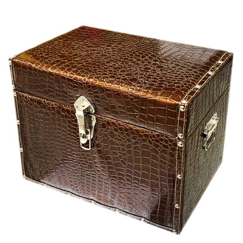 RECTANGLE WOODEN LEATHER GIFT BOX W/CROC BODY DESIGN BROWN-1SMALL