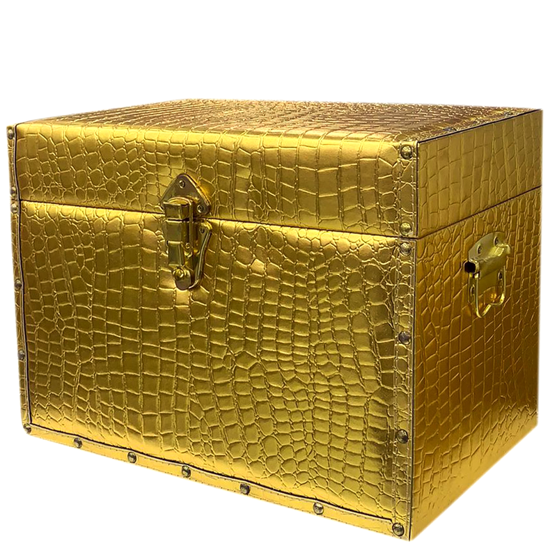 RECTANGLE WOODEN LEATHER GIFT BOX W/CROC BODY DESIGN GOLD-3