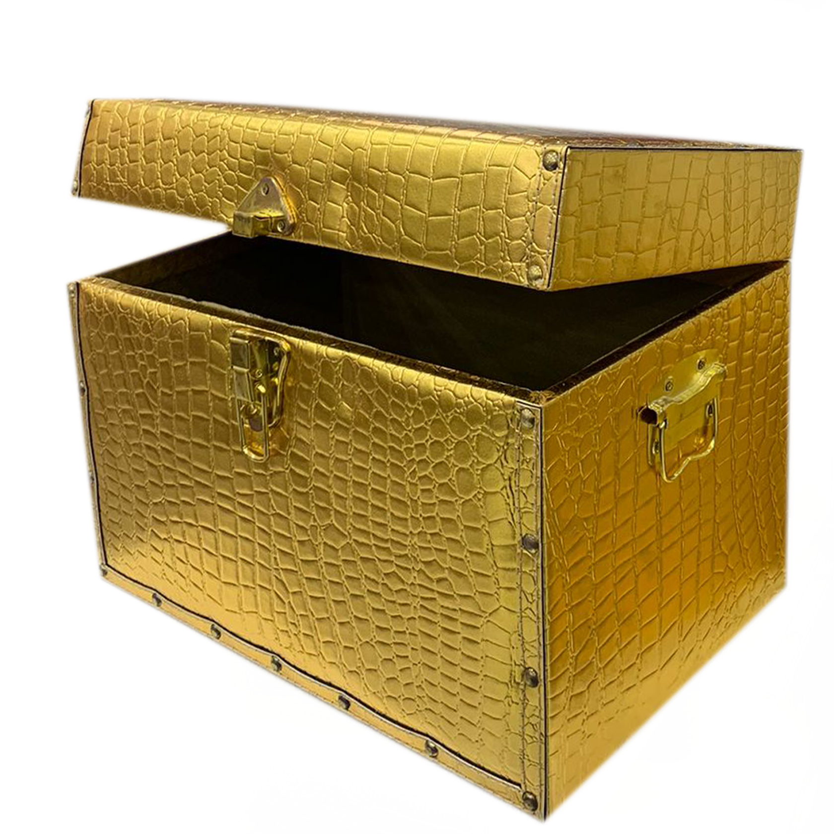 RECTANGLE WOODEN LEATHER GIFT BOX W/CROC BODY DESIGN GOLD-1SMALL