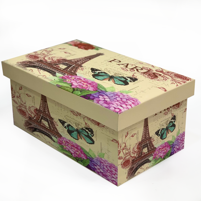 RECTANGLE LEATHER GIFT BOX W/PARIS&FLOWER DESIGN-3