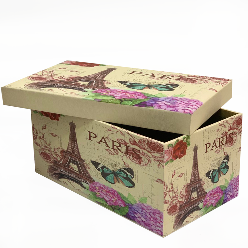 RECTANGLE LEATHER GIFT BOX W/PARIS&FLOWER DESIGN-2