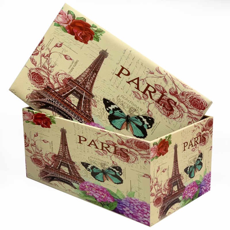 RECTANGLE LEATHER GIFT BOX W/PARIS&FLOWER DESIGN-3