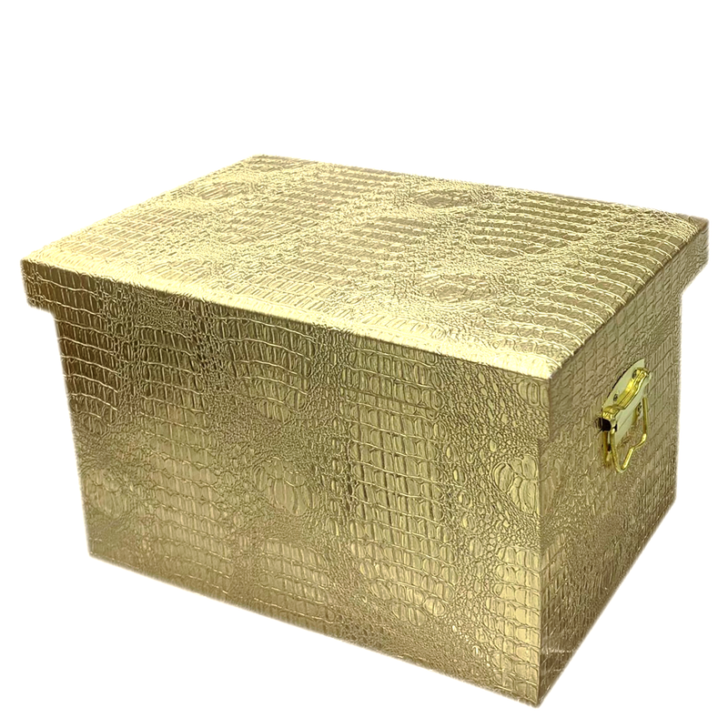 RECTANGLE WOODEN LEATHER GIFT BOX W/CROC BODY DESIGN GOLD FHA110-1SMALL