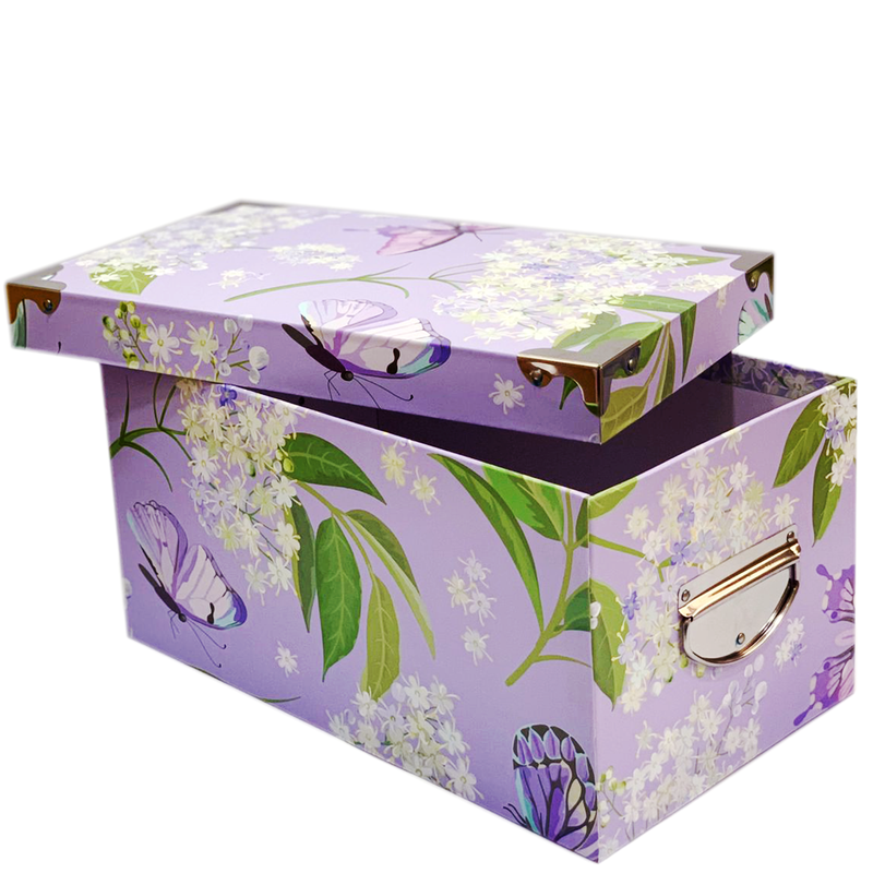 RECTANGLE PAPER GIFT BOX FLOWER DESIGN W/METAL CORNER&HANDLE ASSTD SY8-8LARGE