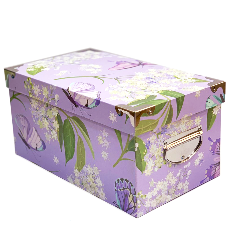 RECTANGLE PAPER GIFT BOX FLOWER DESIGN W/METAL CORNER&HANDLE ASSTD SY8-8LARGE