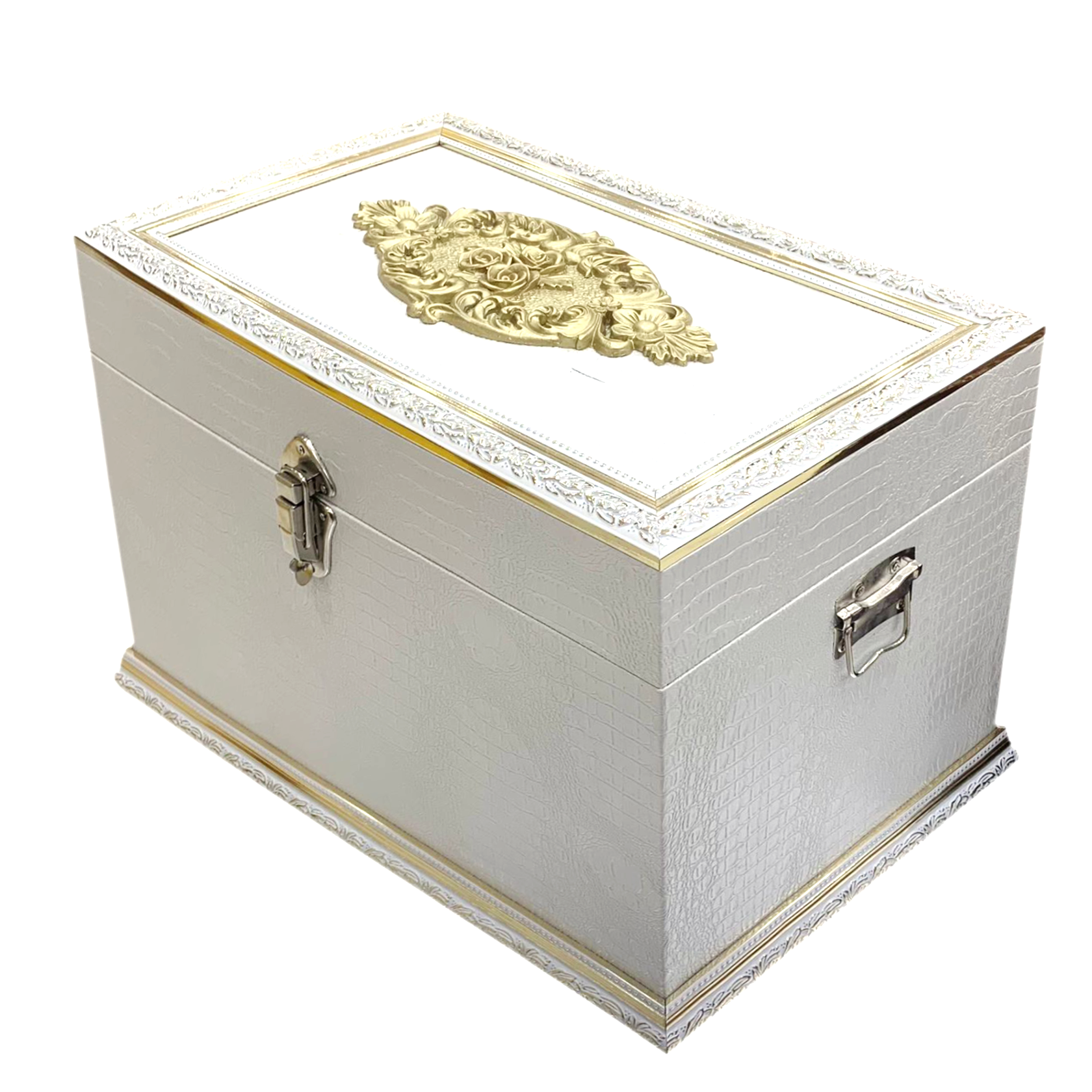 RECT WDN LEATHER GIFT BOX CROC BODY DESIGN W/FRAME WHITE FHA1303-SMALL