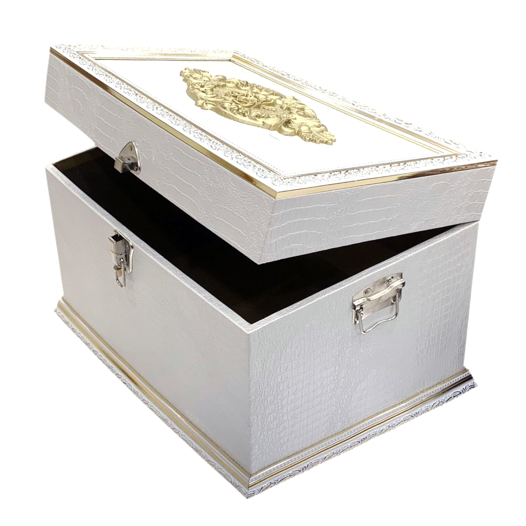 RECT WDN LEATHER GIFT BOX CROC BODY DESIGN W/FRAME WHITE FHA1303-SMALL