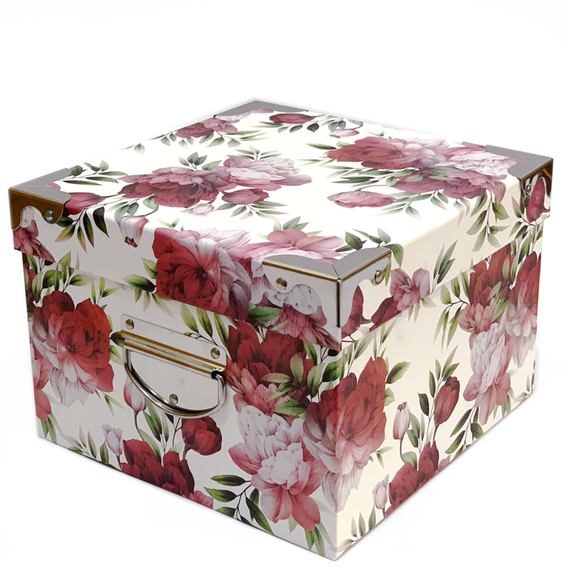 SQUARE GIFT BOX W/FLOWER DESIGN WHITE-5