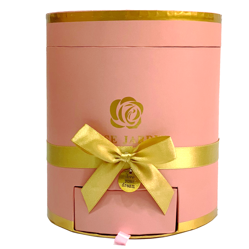 ROUND PAPER GIFT BOX PLAIN W/RIBBON DESIGN PINK -1SMALL