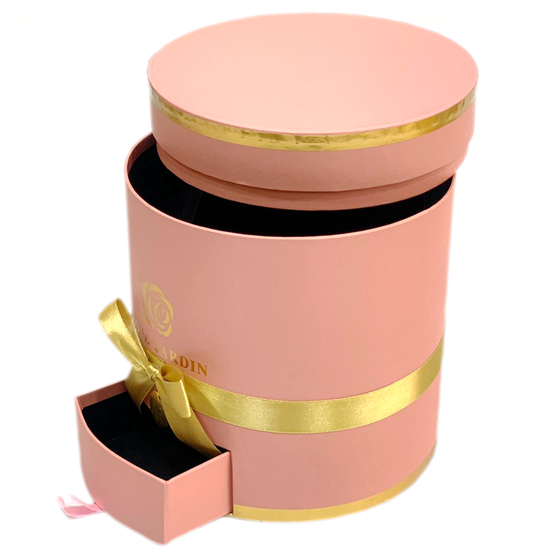 ROUND PAPER GIFT BOX PLAIN W/RIBBON DESIGN PINK -1SMALL