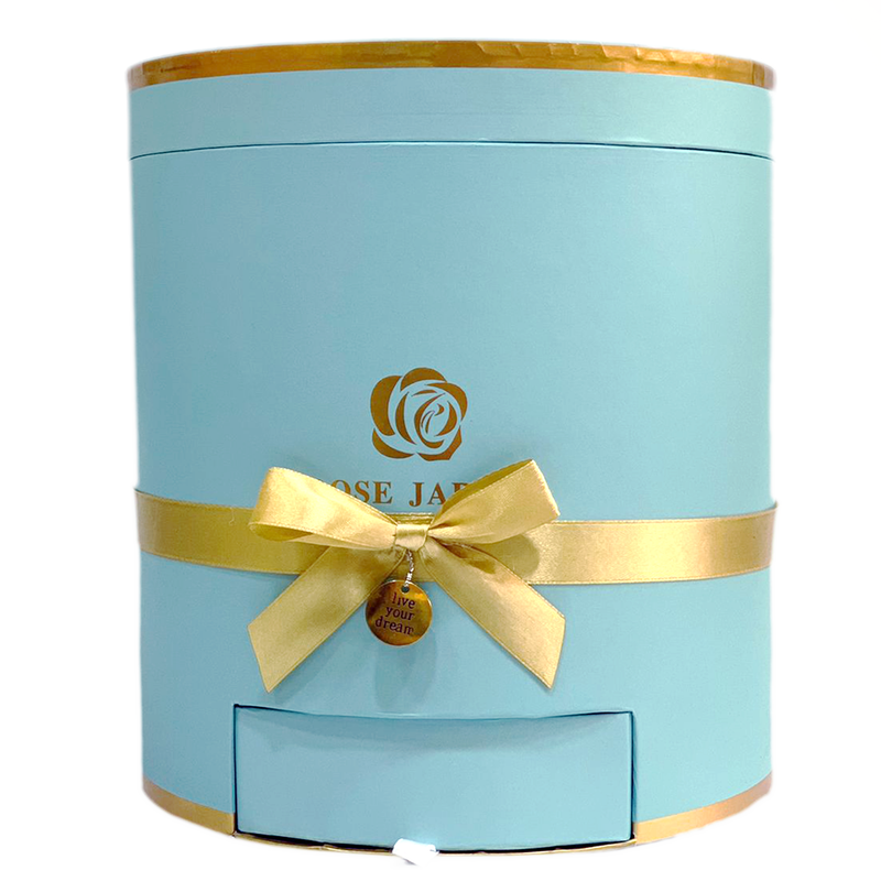 ROUND PAPER GIFT BOX PLAIN W/RIBBON DESIGN TURQUOISE BLUE -2LARGE