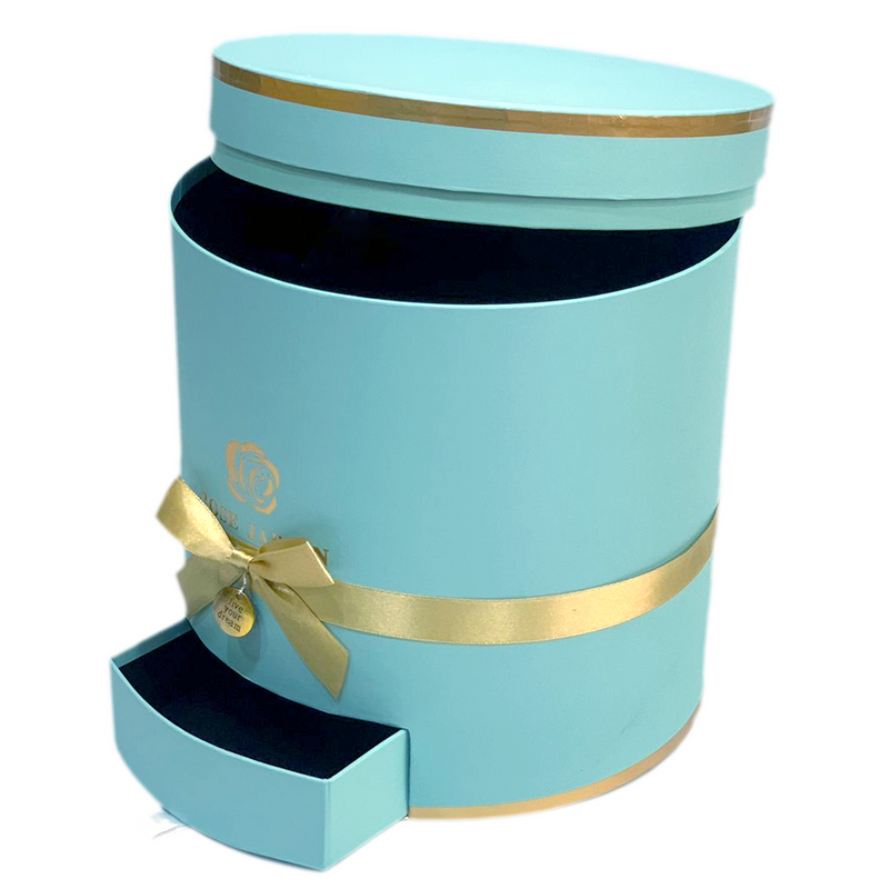 ROUND PAPER GIFT BOX PLAIN W/RIBBON DESIGN TURQUOISE BLUE -2LARGE