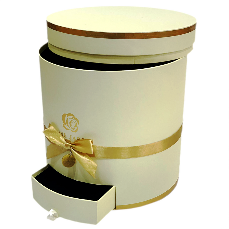 ROUND PAPER GIFT BOX PLAIN W/RIBBON DESIGN BEIGE -2LARGE