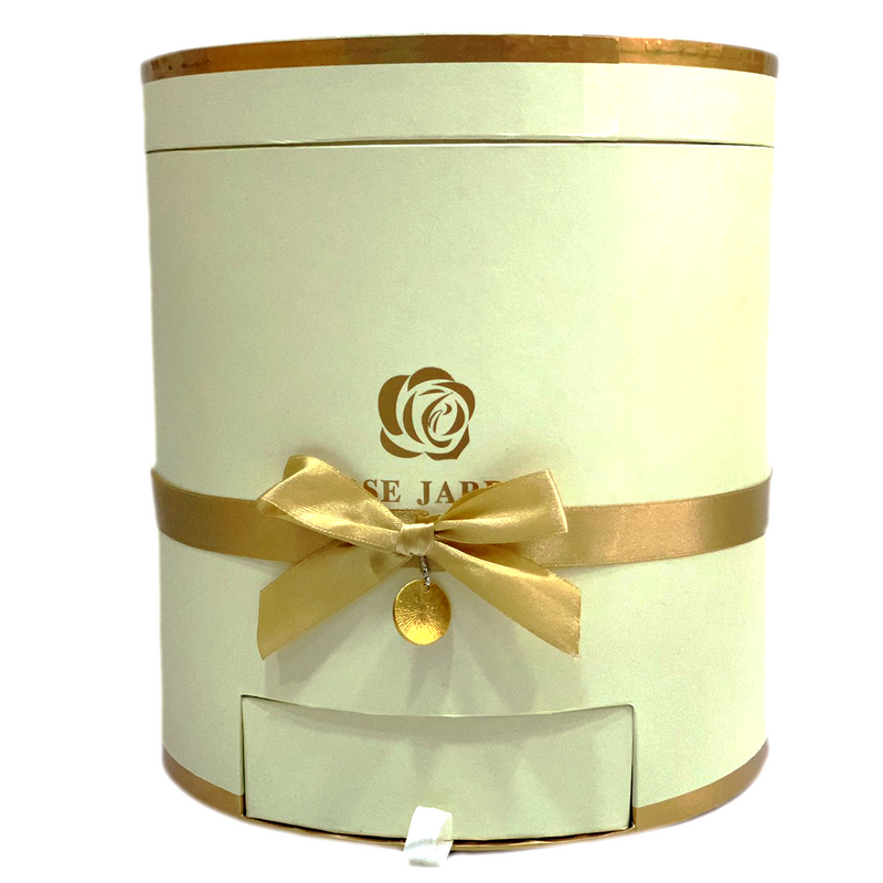 ROUND PAPER GIFT BOX PLAIN W/RIBBON DESIGN BEIGE -2LARGE