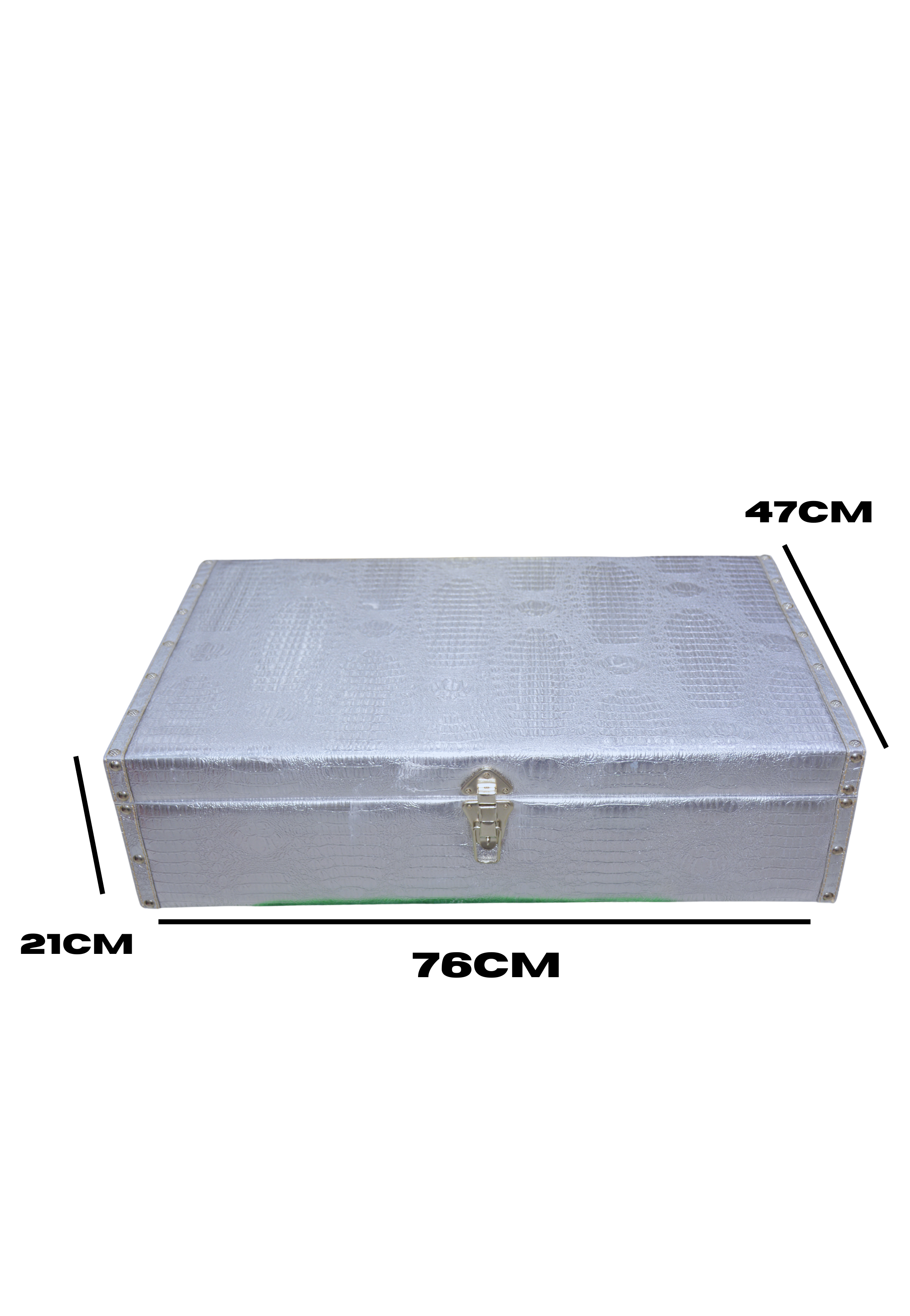 WOODEN LEATHER FLAT GIFT BOX W/CROC BODY DESIGN&LOCK 76X47X21CM SILVER-4LARGE