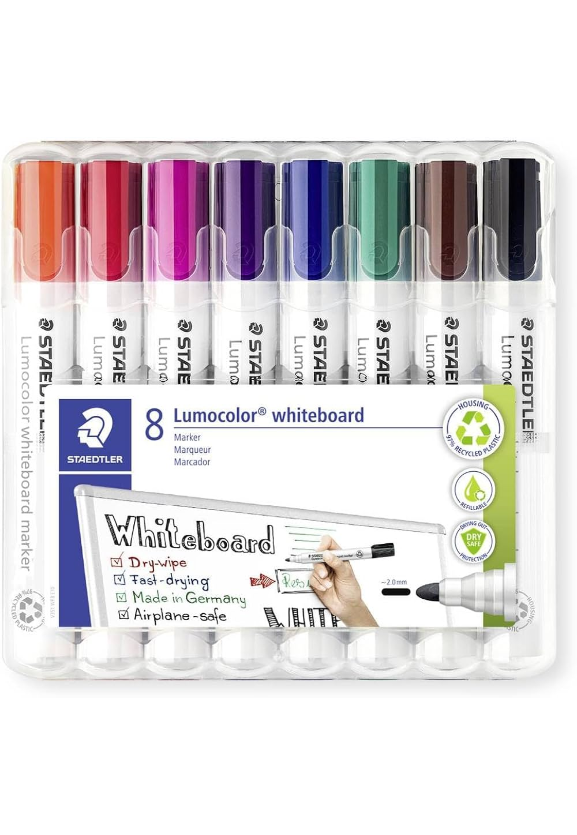 STAEDTLER LUMOCOLOR WHITE BOARD MARKER 8PCS PACK