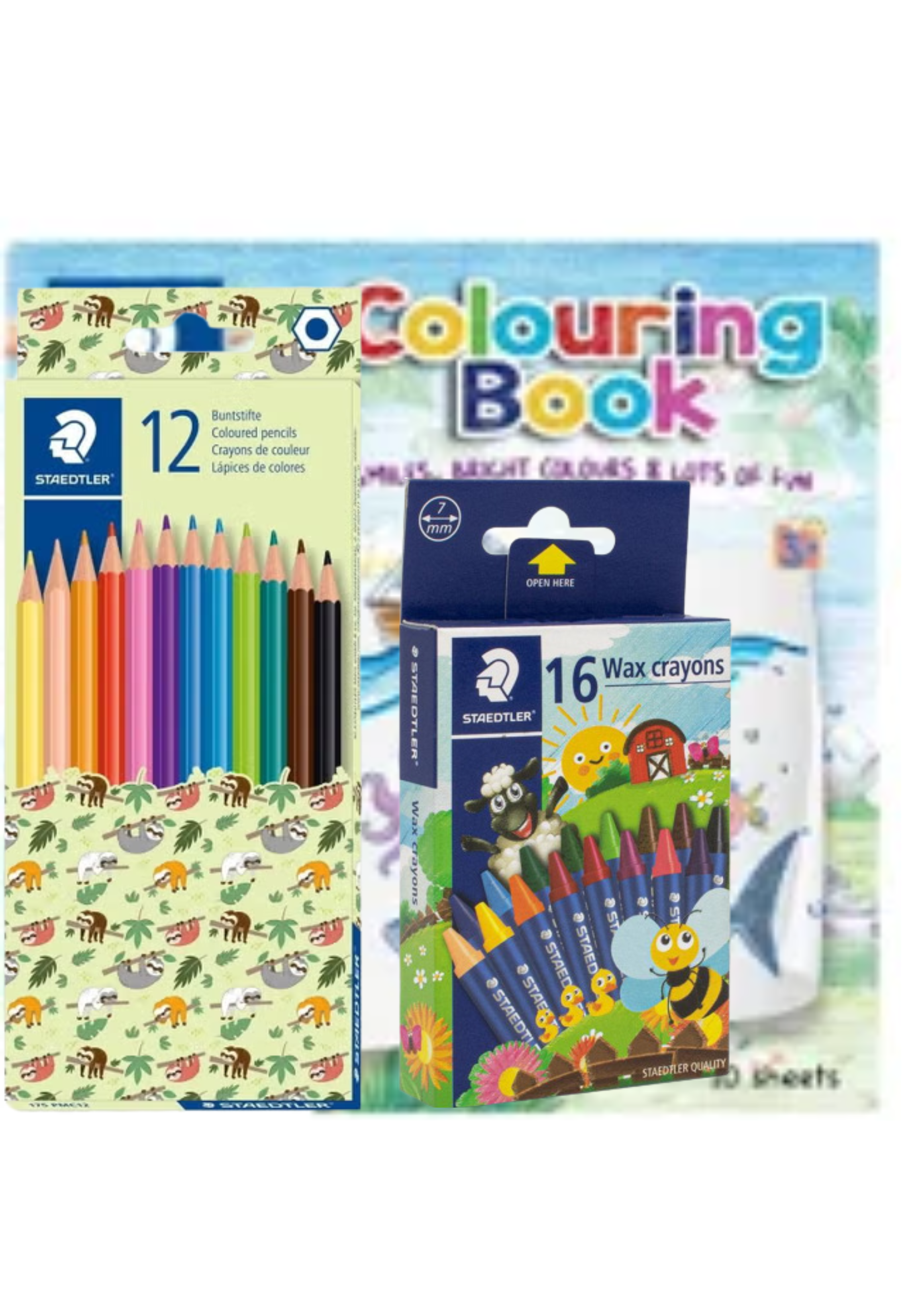 STAEDTLER NORIS 12COL PENCILS+16WAX CRAYONS+COLOURING BOOK